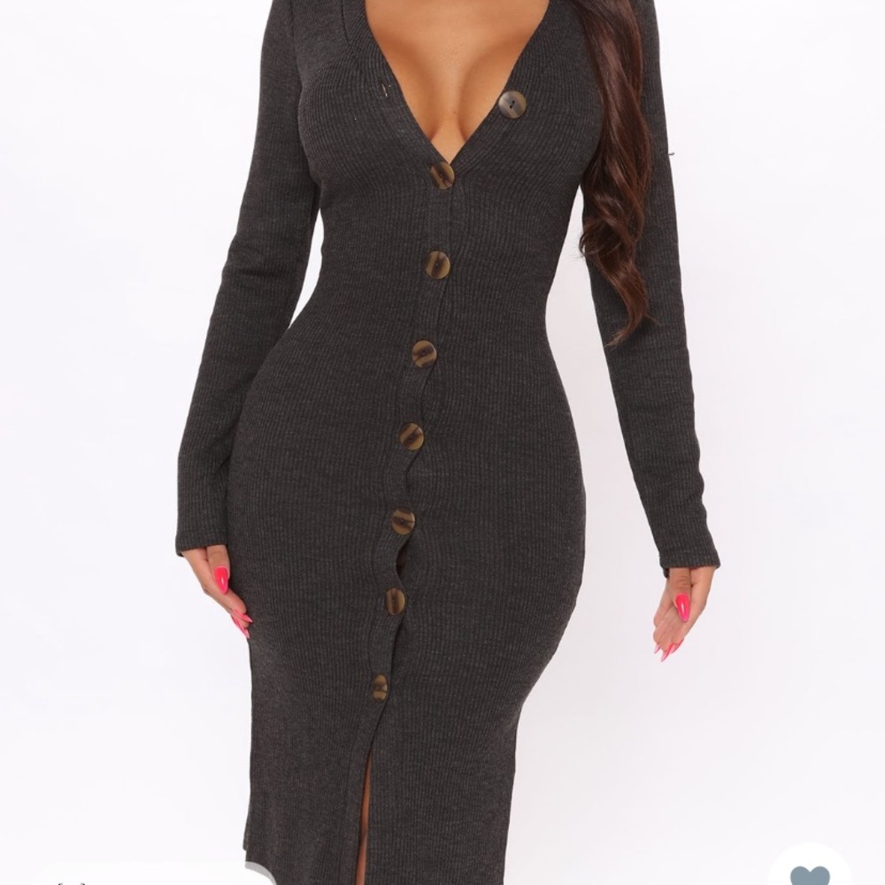 Forest green sweater dress with button detail!